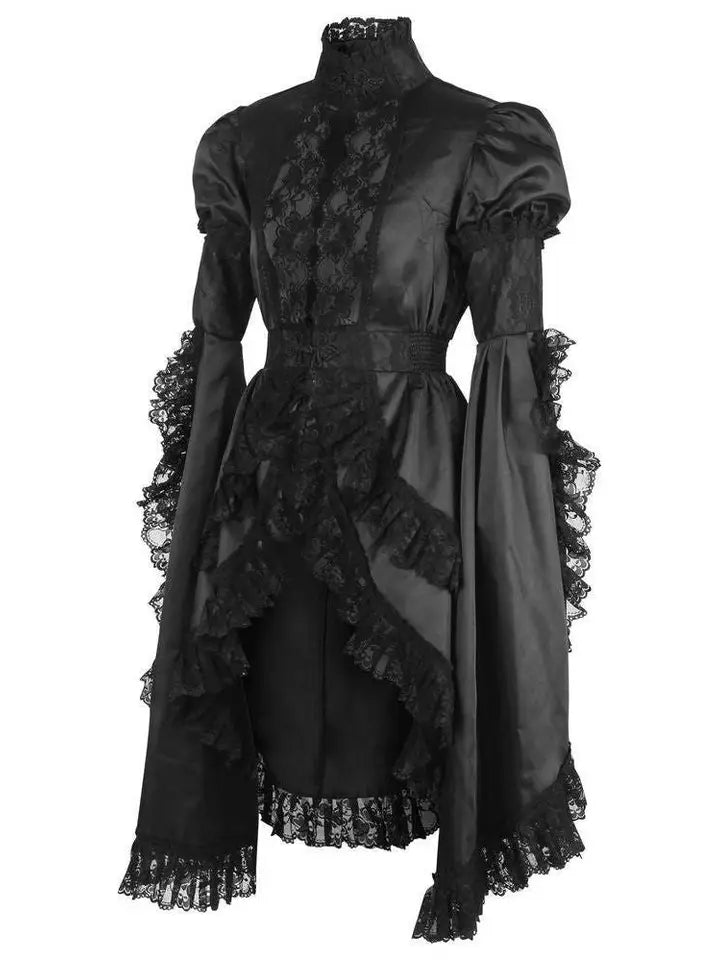 Black Satin & Lace Ruffled Jacket