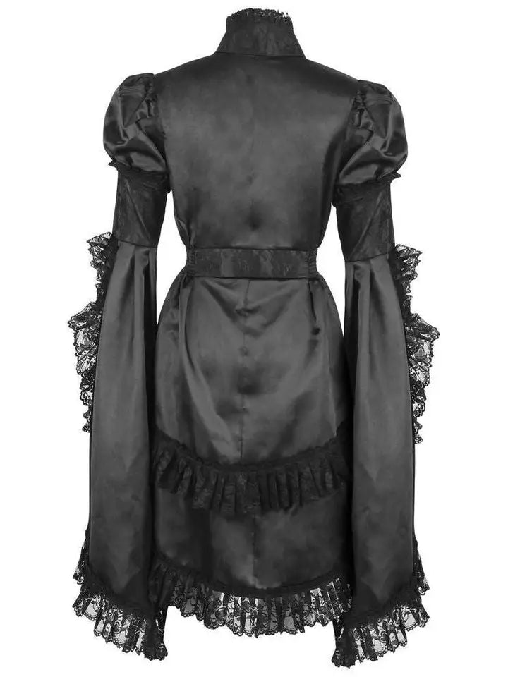 Black Satin & Lace Ruffled Jacket
