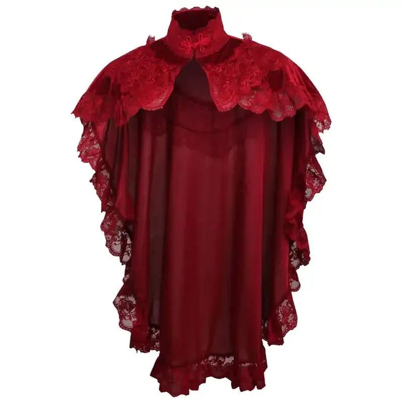 Dark Red Velvet & Lace Capelet