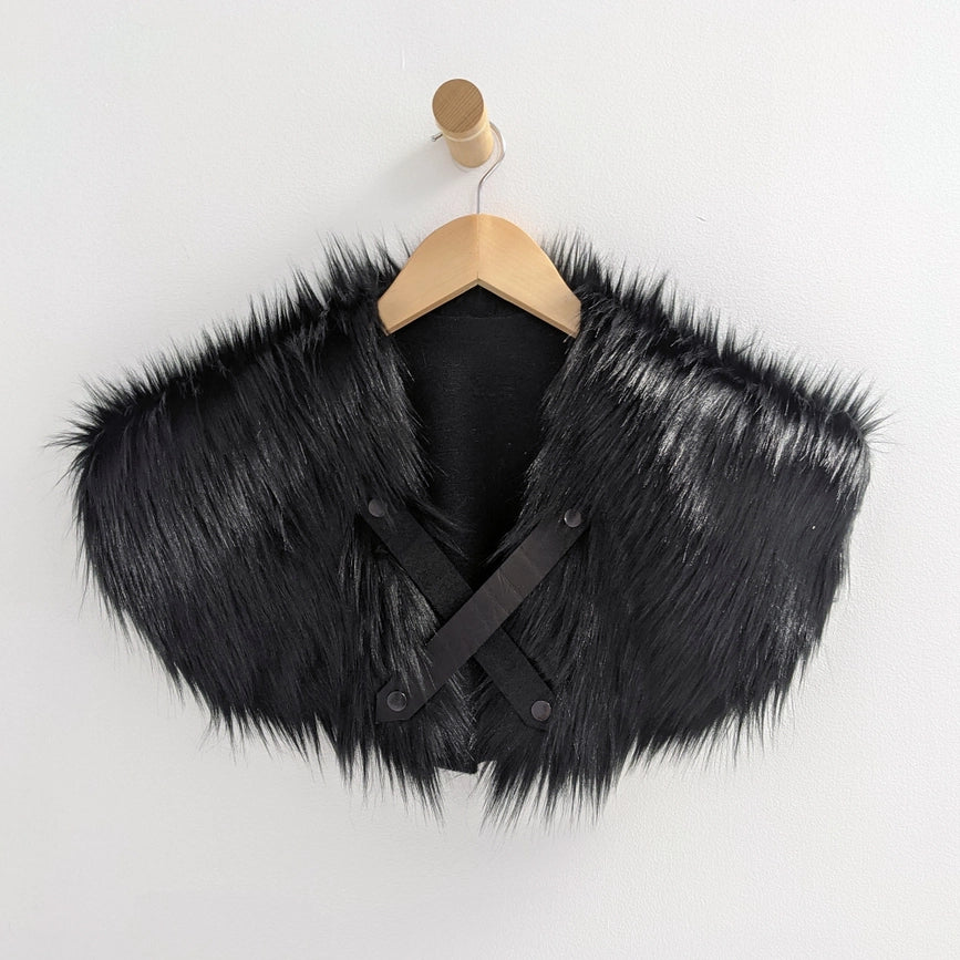 Faux Fur Mantle with Leather Straps | Viking Medieval Pelt
