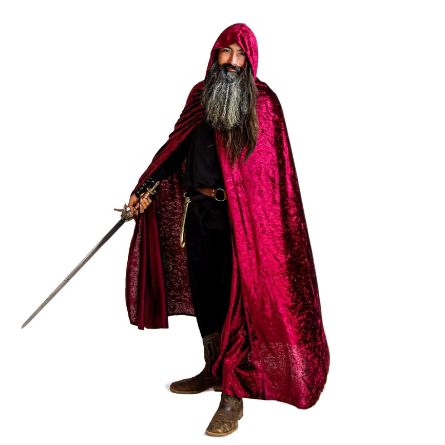 Adult Hooded Cloak - Crushed Velour Medieval Hooded Cape