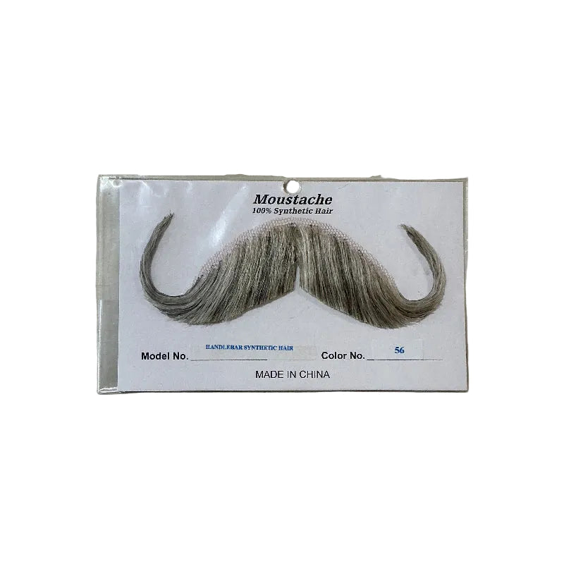 Gray Handlebar Synthetic Hair Moustache