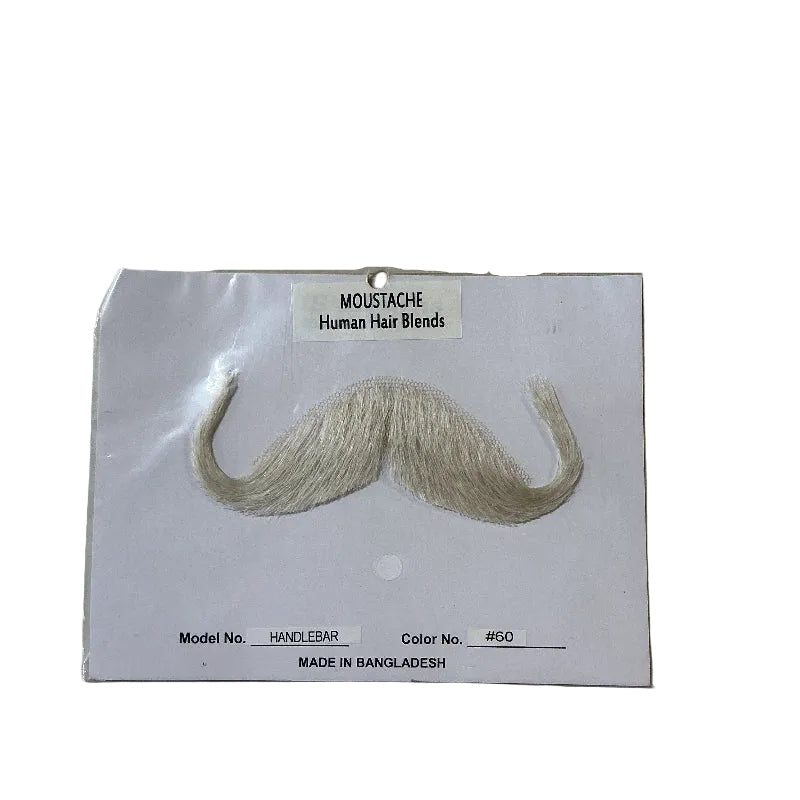 White Human Hair Blend Handlebar Moustache