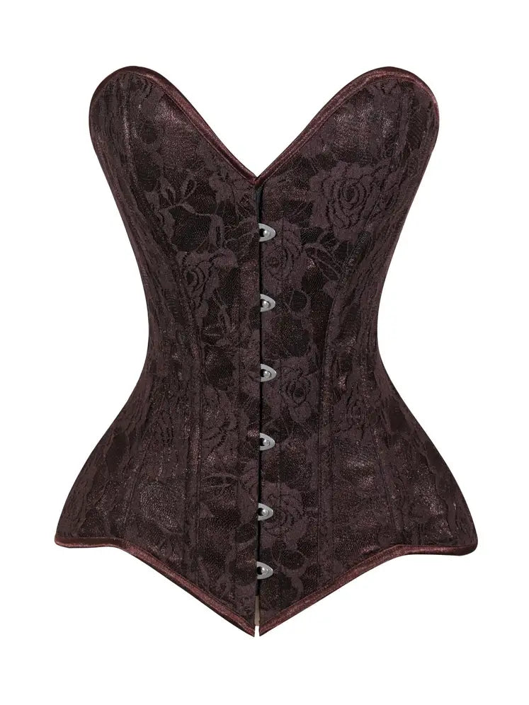 Lavish Dark Brown Lace Overbust Corset Sweetheart Neckline Busk Closure