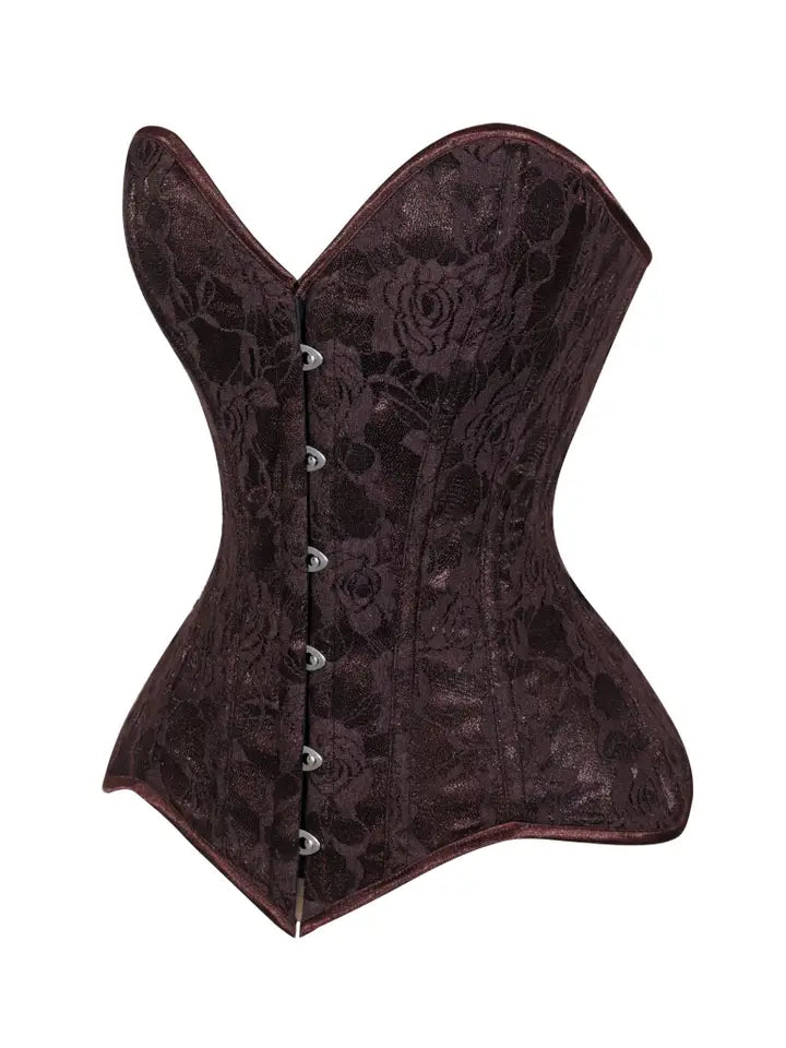 Lavish Dark Brown Lace Overbust Corset Sweetheart Neckline Busk Closure