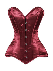 Lavish Dark Red Wine Satin Overbust Corset Sweetheart Neckline Busk Closure