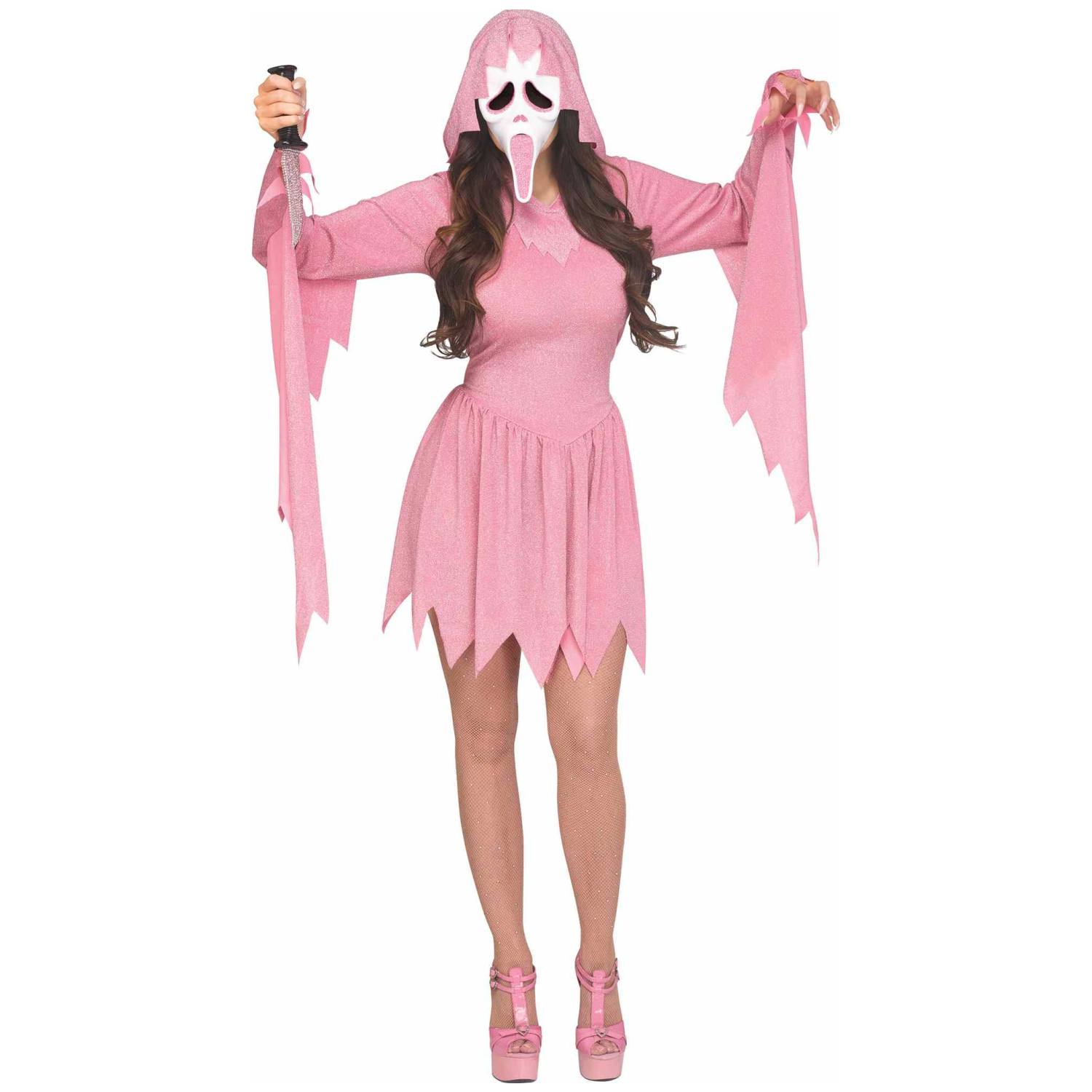 Pink Glitter Ghost Face Adult Costume with Mask