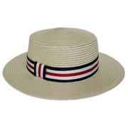 Straw Boater with Red, White, and Blue Band