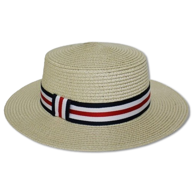 Straw Boater with Red, White, and Blue Band