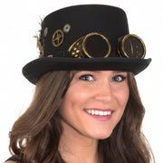 Steampunk Black Top Hat with Goggles