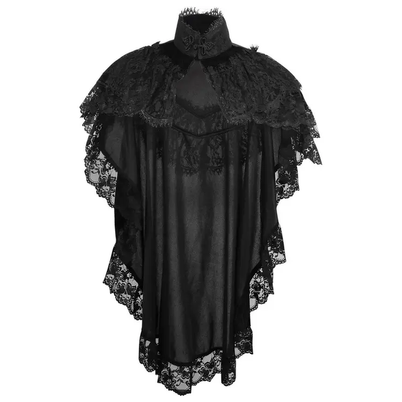 Tapered Black Velvet & Lace Capelet