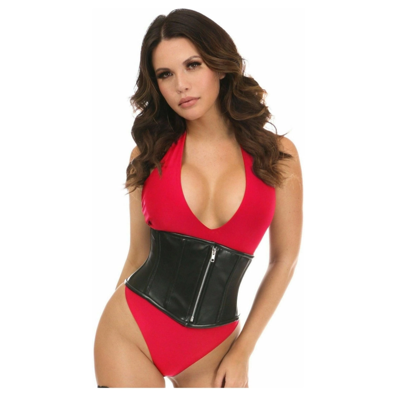 Top Drawer Black Faux Leather Steel Boned Mini Cincher