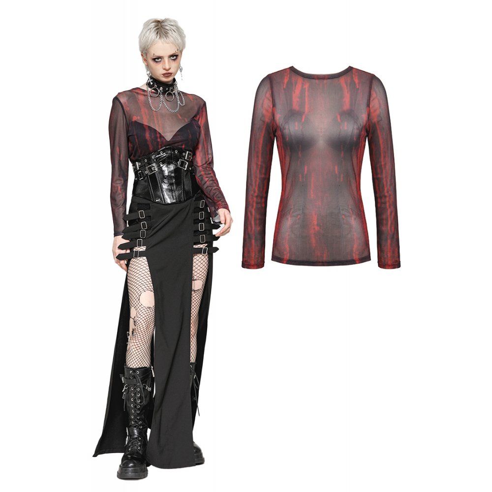 Black and Red Tie-Dye Mesh Adult Top