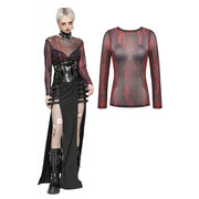 Black and Red Tie-Dye Mesh Adult Top