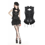 Gothic Black Lace Trim Tie-Up Top