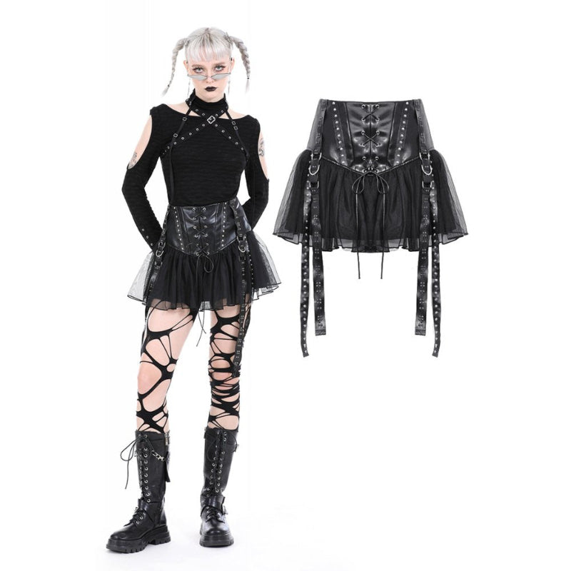 Punk Rebel Faux Leather Mesh Skirt