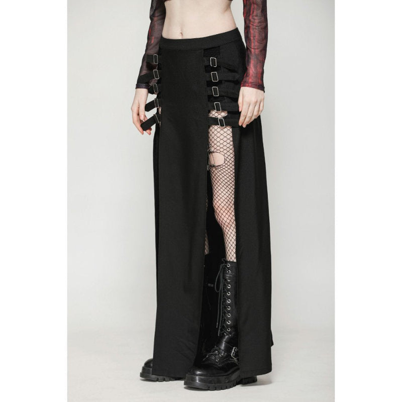 Punk Metal Black Slit Long Skirt