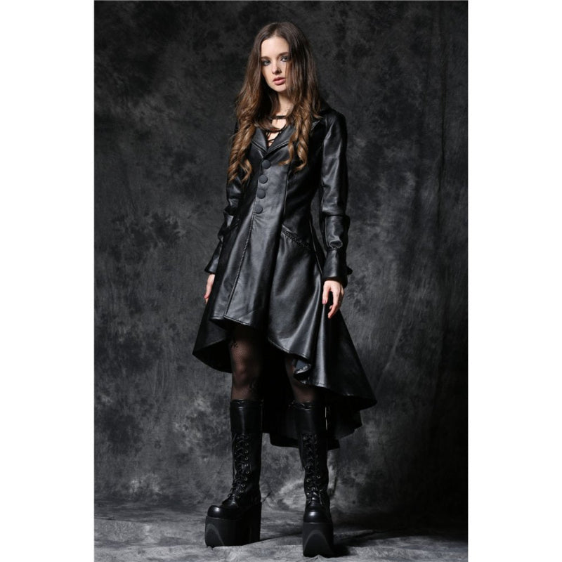 Gothic Leather Dovetail Robe Hooded Jacket
