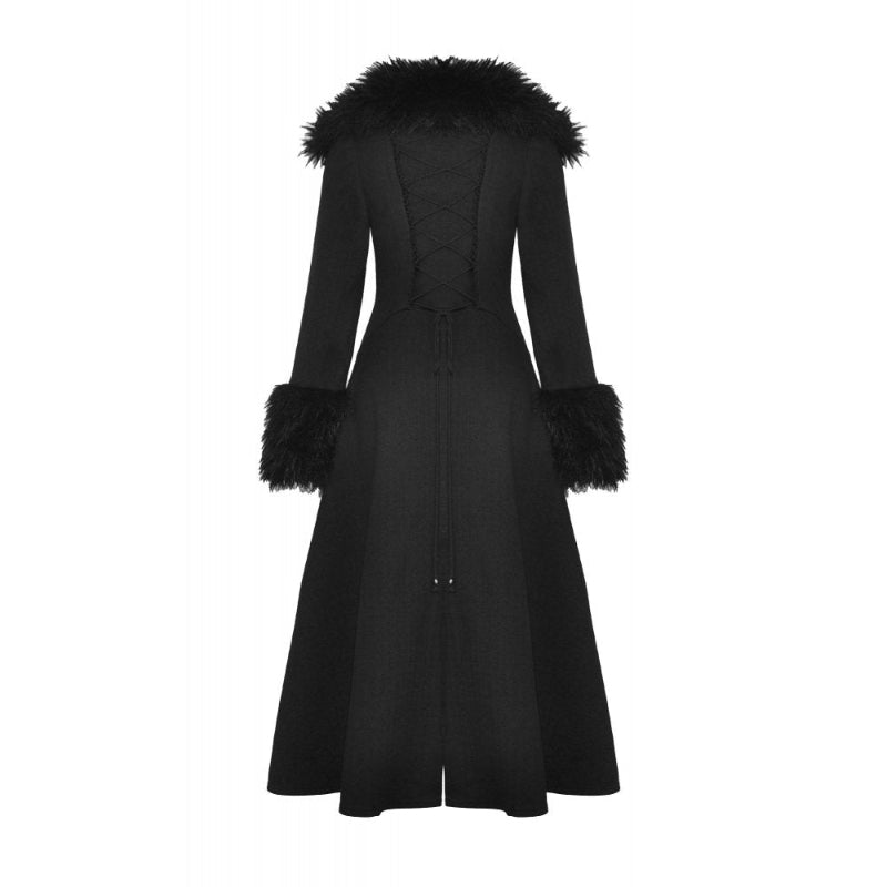 Gothic Fur Neck and Sleeves Woolen MaxI Coat