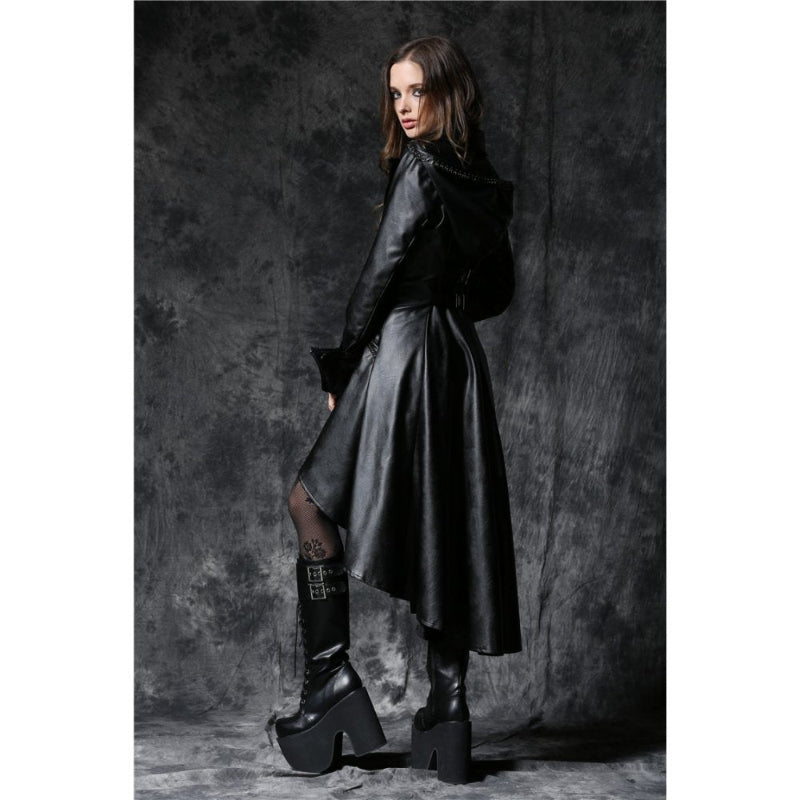 Gothic Leather Dovetail Robe Hooded Jacket