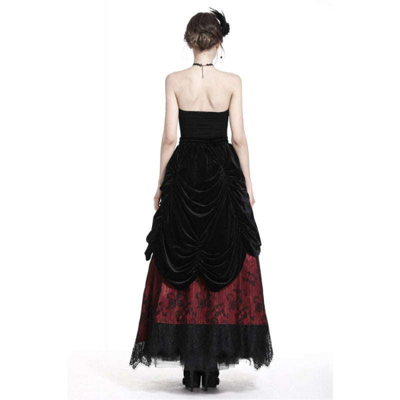 Gothic Black and Red Velvet Lace Skirt One Size