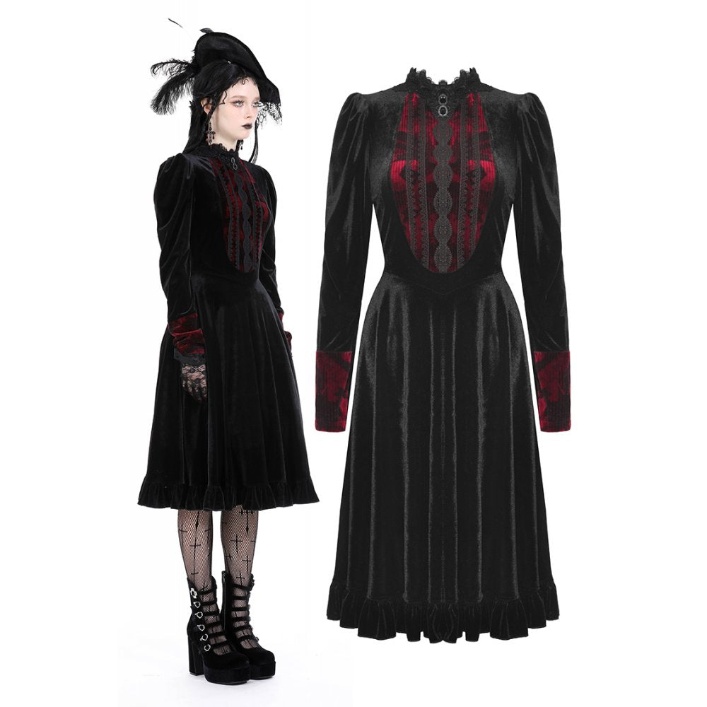 Gothic Vampire Black and Scarlet Velvet Dress Size Extra Small
