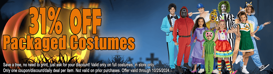 Halloween Costume Sale 31% off Packaged Costumes Valid until 10/25/2024