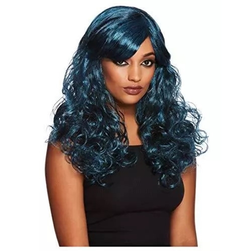 Gothic Seductress Curly Wig, Black and Blue