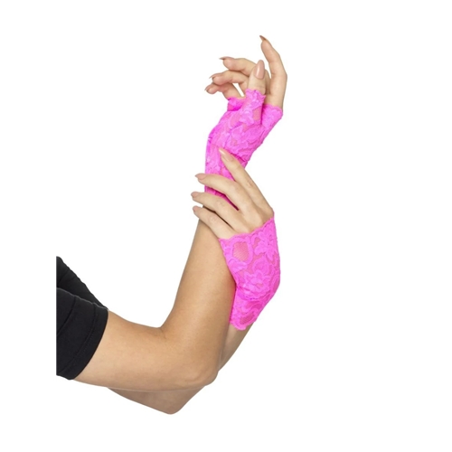 80s Neon Pink Fingerless Lace Gloves