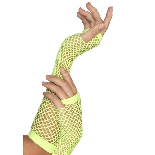 Long Neon Green Fishnet Gloves