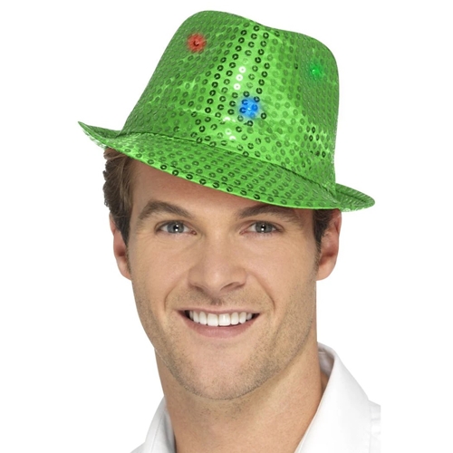 Green Light up Sequin Trilby Hat