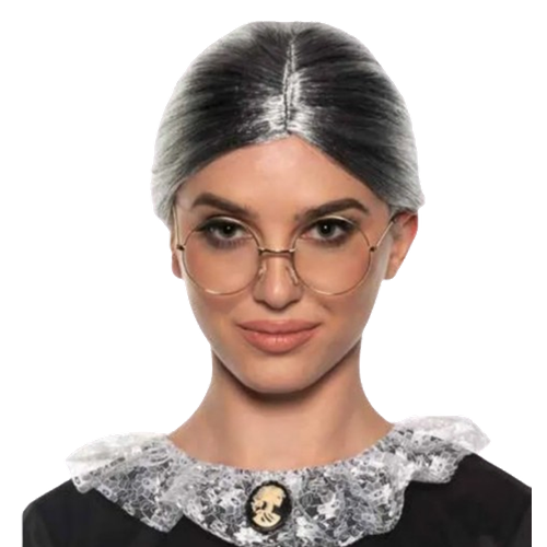 Old Lady Wig with Bun Gray