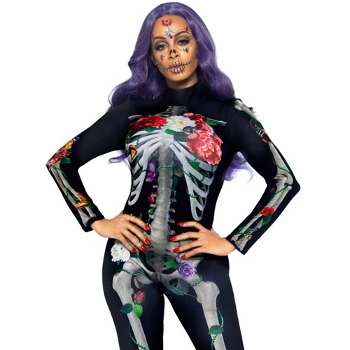 Floral Skeleton Catsuit Adult Size Large