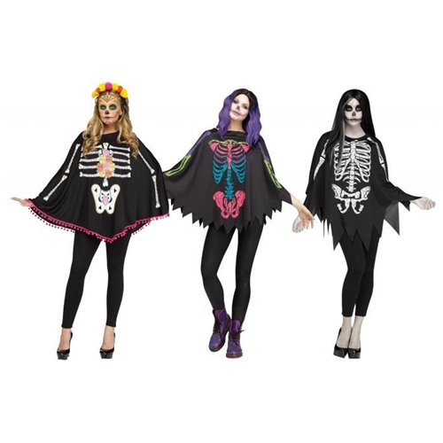 Color Skeleton Poncho Adult Assortment