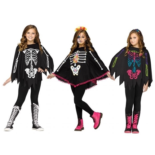 Color Skeleton Poncho Childs Assorted