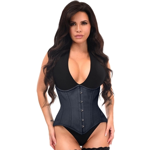 Black Cotton Double Steel Boned Waist Corset